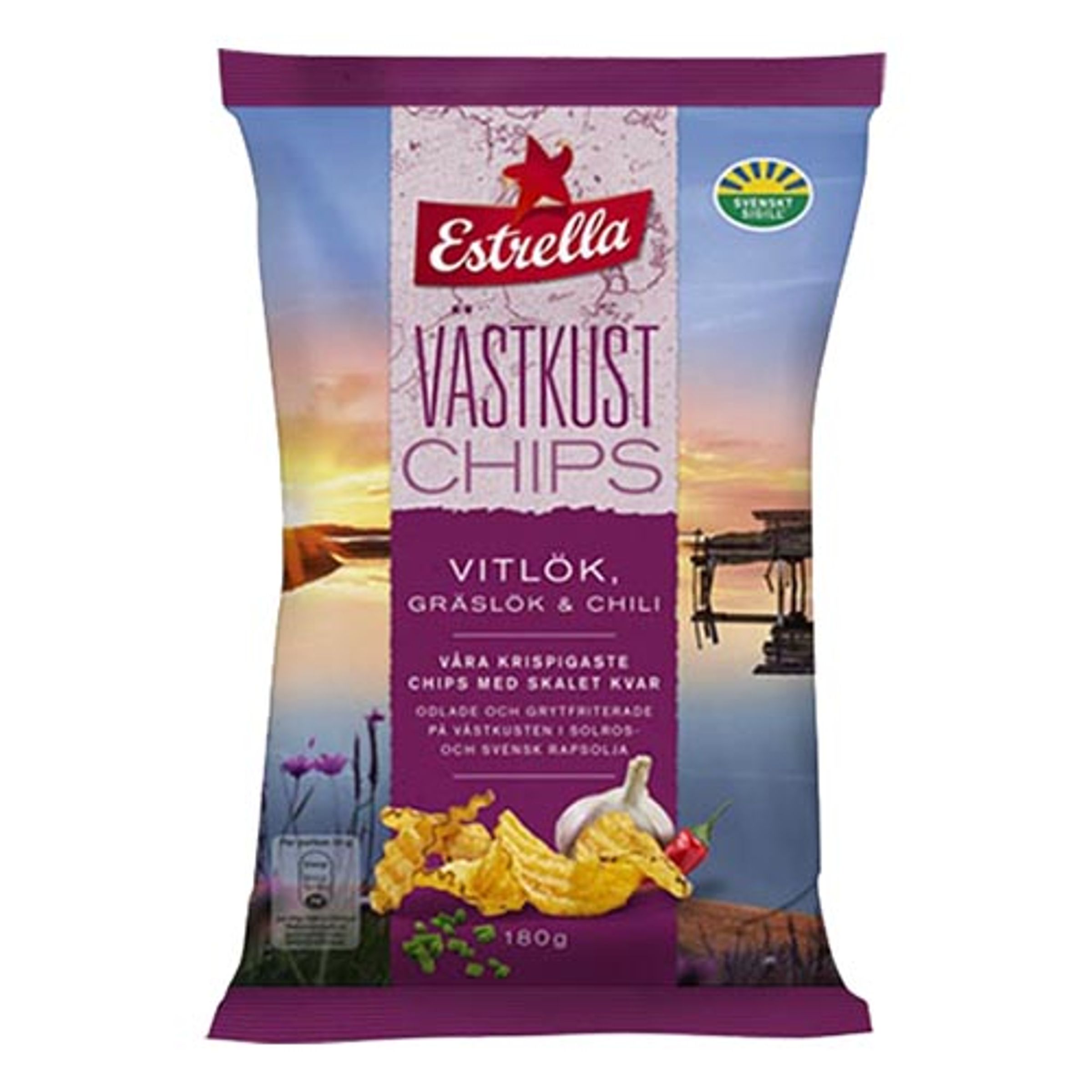 Estrella Västkustchips Hvidløg, Purløg & Chili - 180 gram
