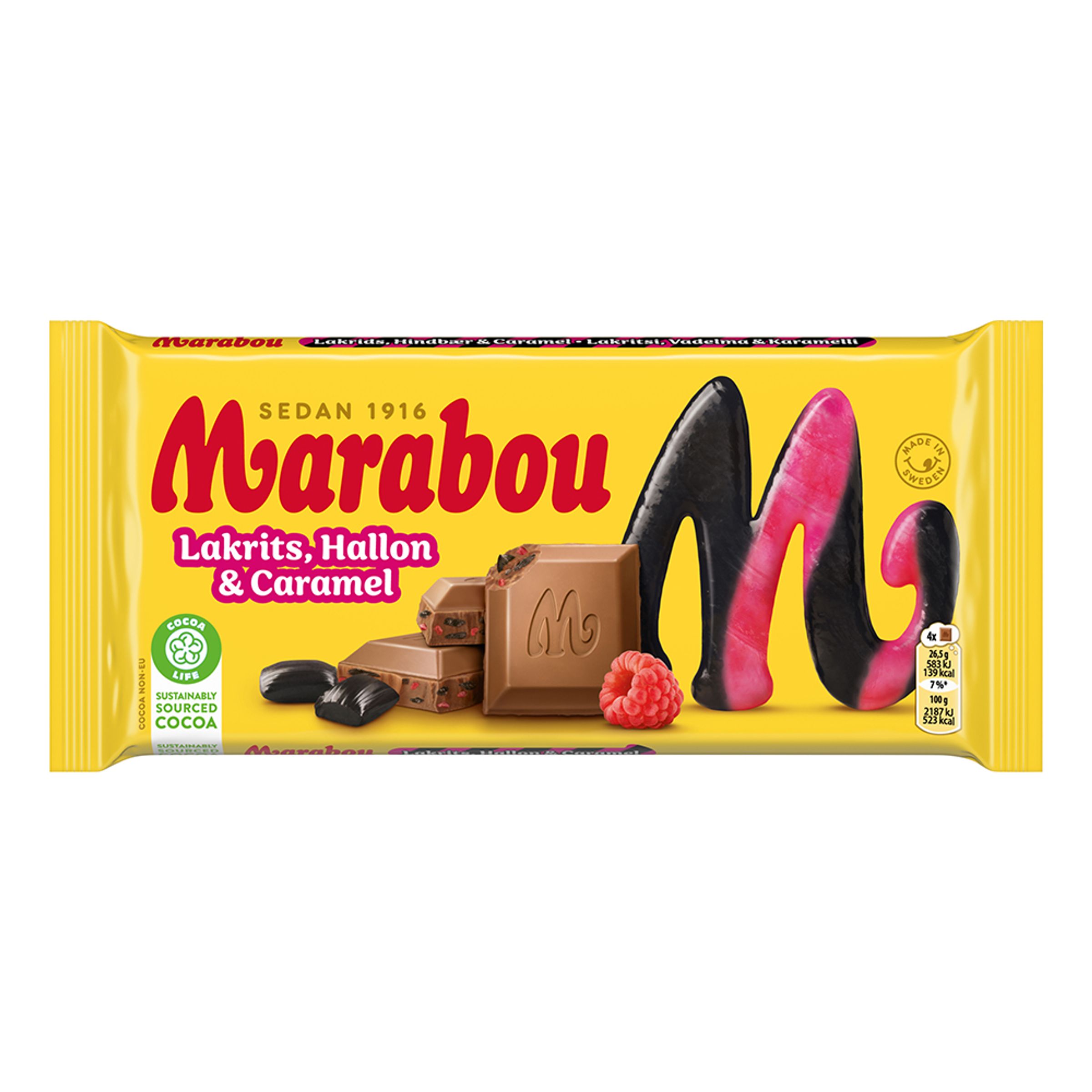 Marabou Lakrids Hindbær & Karamel - 185 g