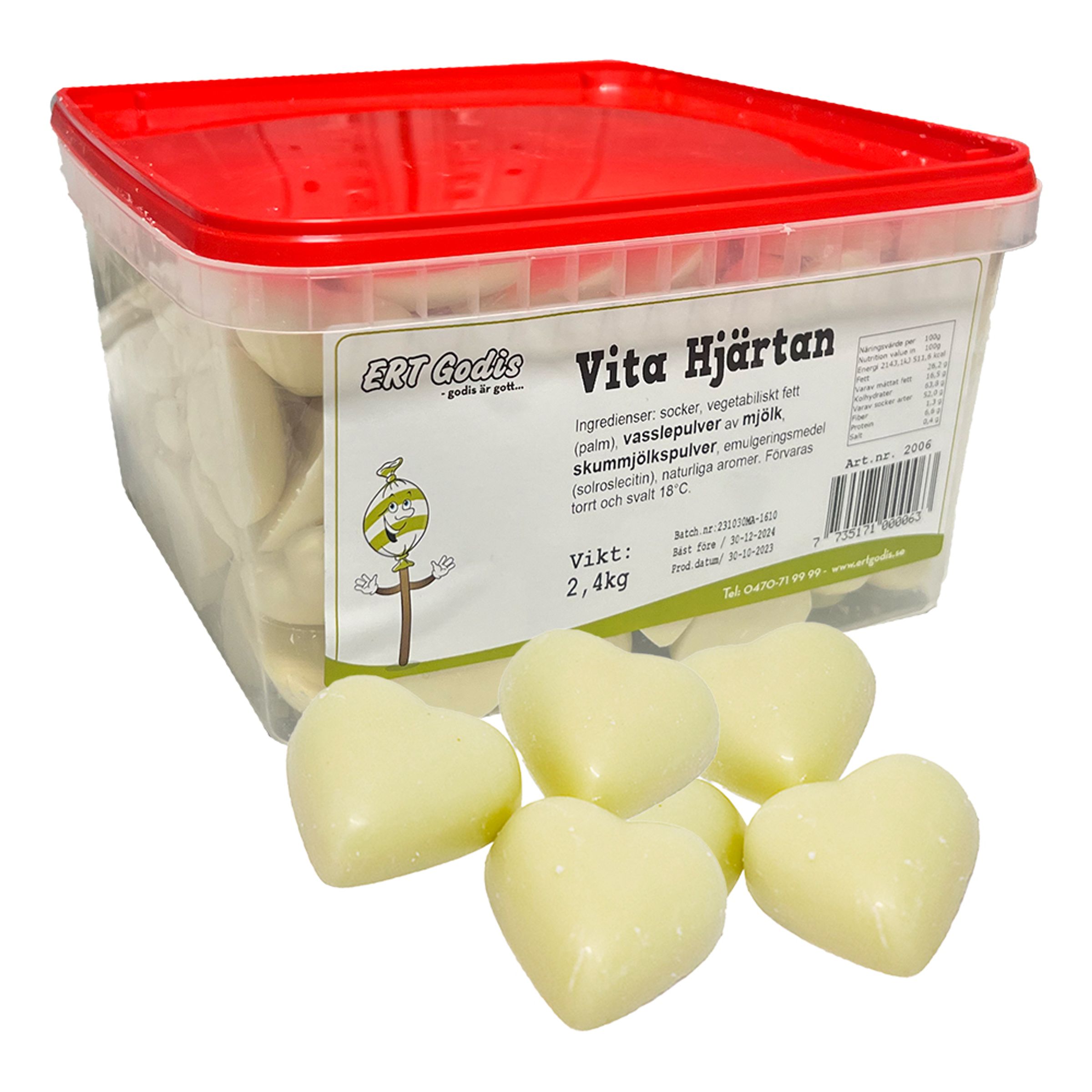 Hvide Hjerter Storpak - 2,4 kg