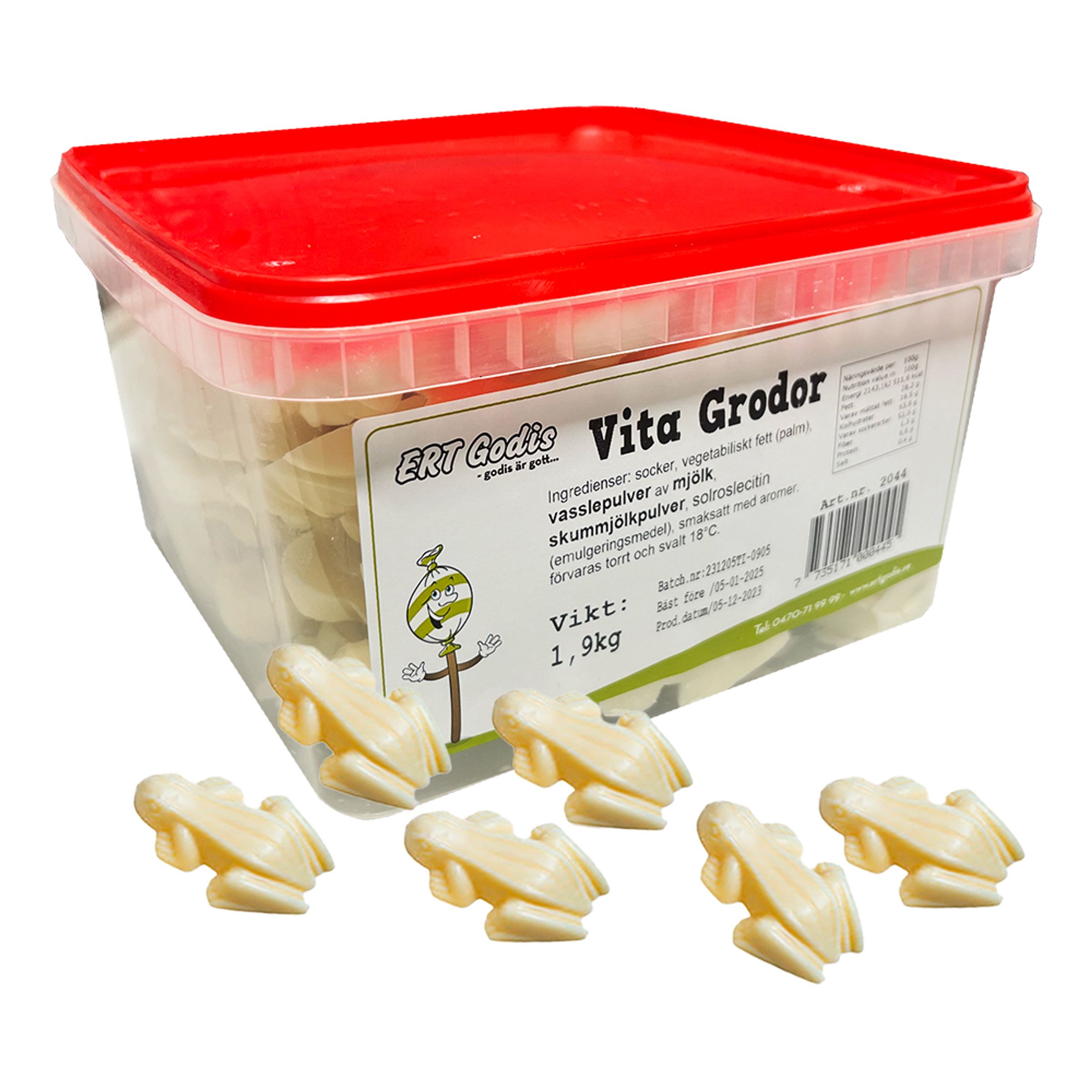 Hvide Chokoladefrøer Storpak - 1,9 kg