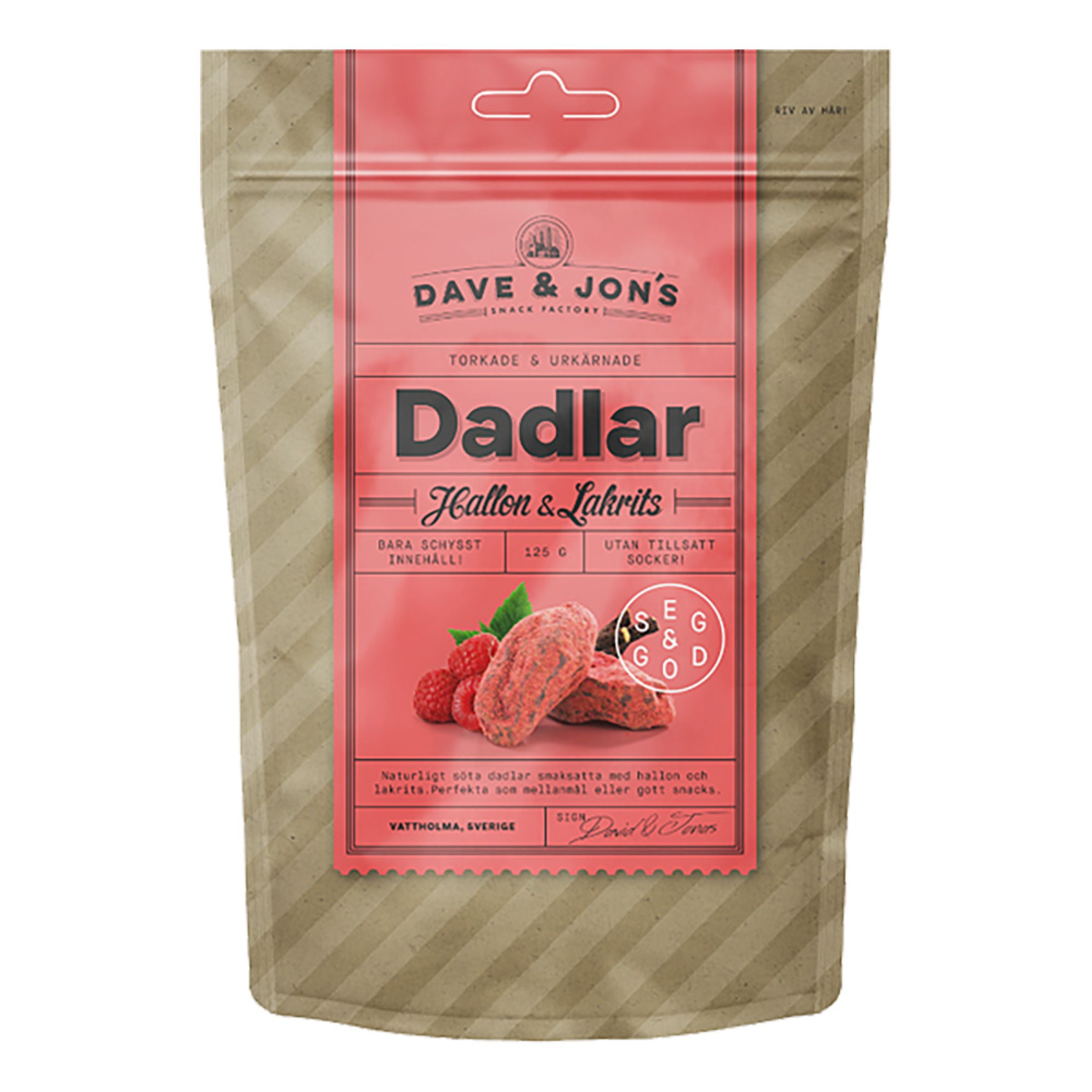 Dave & Jon's Dadler Hindbær Lakrids - 125 gram