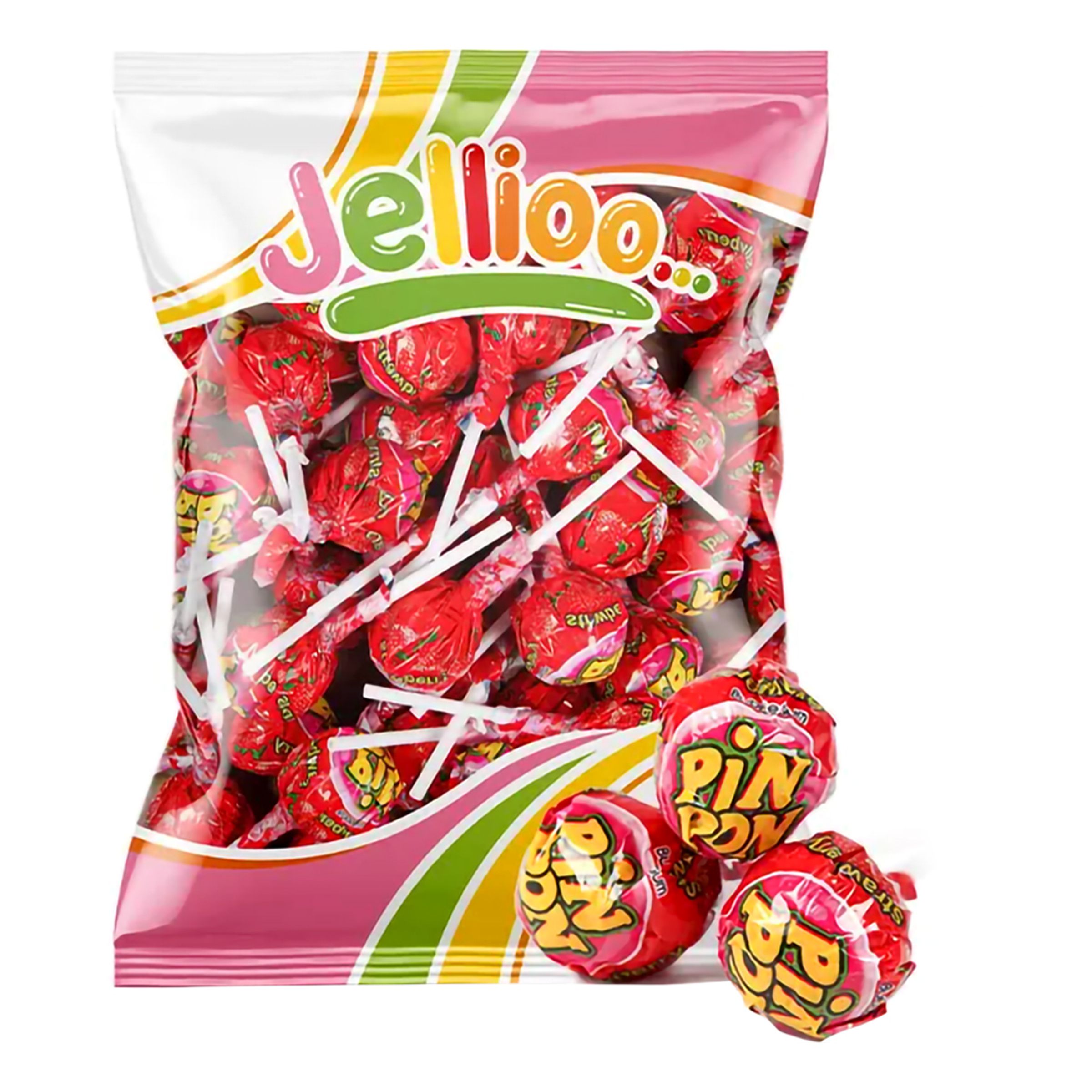 Pin Pon Lollipop Gum Sour Strawberry Økonomipakke - 53-pak
