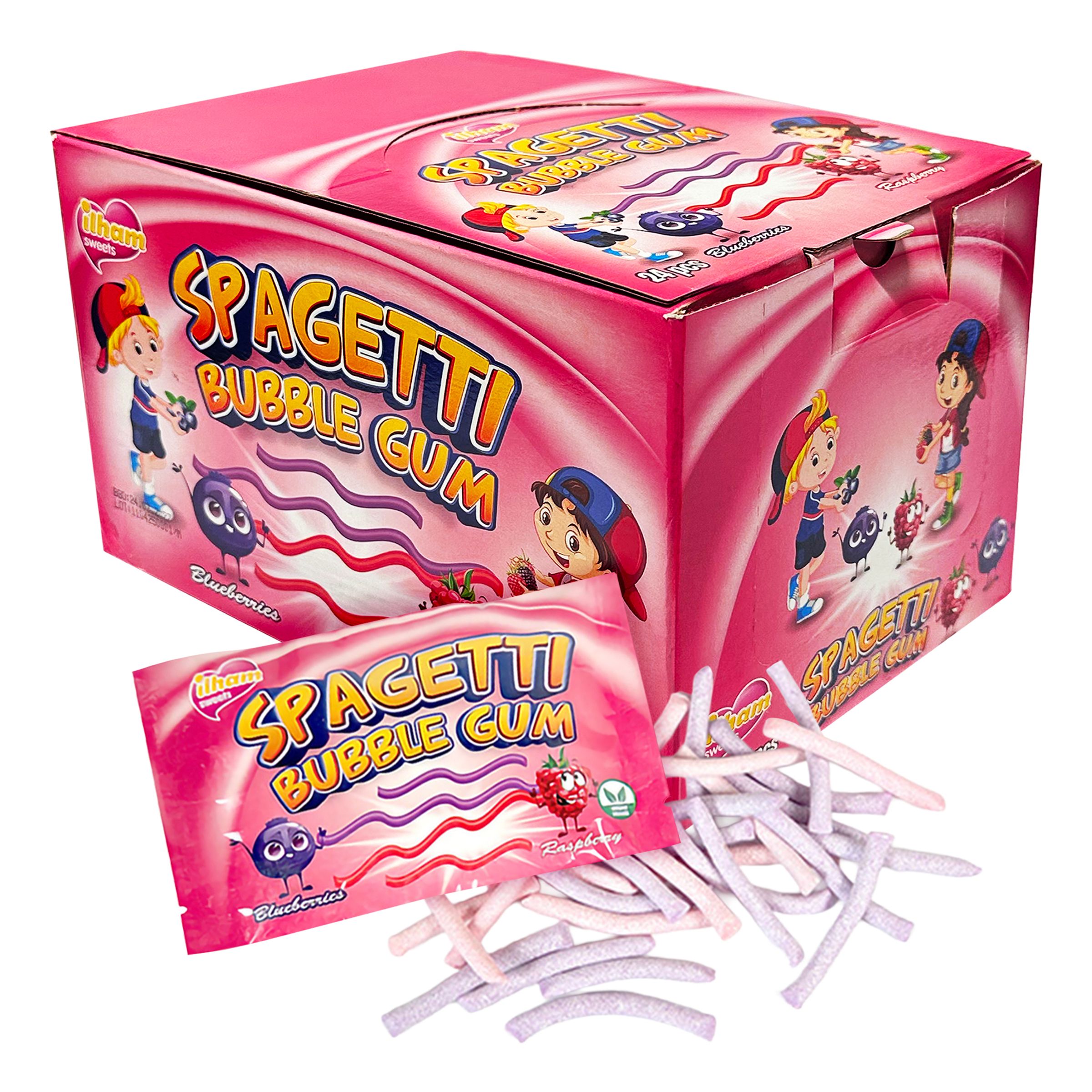 Spaghetti Bubble Gum Blueberry & Raspberry Økonomipakke - 24-pak